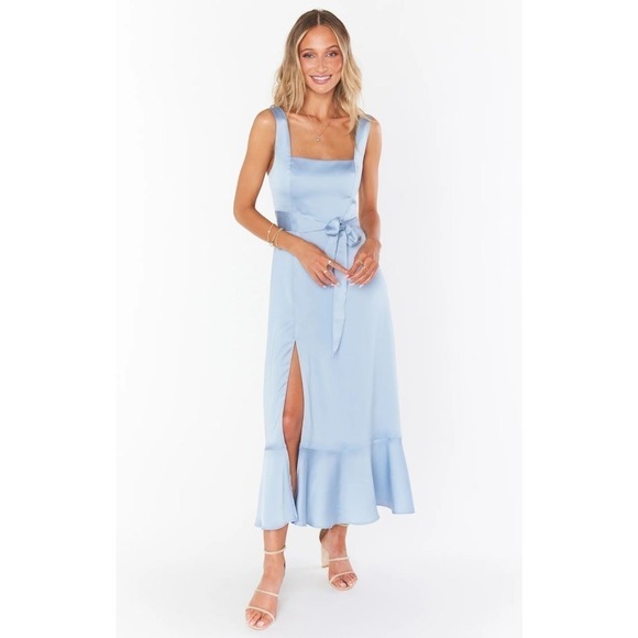 Check color! Show Me Your Mumu Claire Midi Dress Silver Sage Crisp XL - Picture 2 of 4